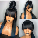 Magic Love Human Unprocessed Human Virgin Pre Plucked Ombre 1B/Blue Straight Lace Front Wig & Full Lace Wig with Bangs(MAGIC0190)