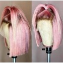 Magic Love Human Virgin Hair 4/Pink  Bob Pre Plucked Lace Front Wig And Full Lace Wig For Black Woman Free Shipping (MAGIC0340)