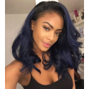 Magic Love Pre Plucked Factory Stock Curly Ombre 1B/Blue Color Human Hair Lace Wigs (MAGIC0214)