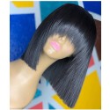 Magic Love Human Unprocessed Human Virgin Pre Plucked Lace front Bob Wigs with Bangs(MAGIC0164)