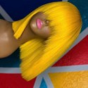 Magic Love Human Unprocessed Human Virgin Pre Plucked Yellow Color Lace front Bob Wigs with Bangs(MAGIC0256)