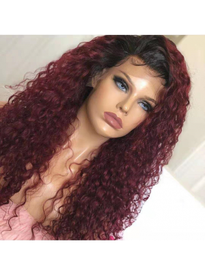 Magic Love Human Virgin Hair Ombre 1b/99J Color Curly Pre Plucked Lace Front Wig And Full Lace Wig For Black Woman Free Shipping (MAGIC0317)