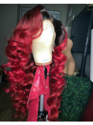 Magic Love Human Virgin Hair Ombre1B/Red Pre Plucked Lace Front Wig And Full Lace Wig For Black Woman Free Shipping (MAGIC0324)