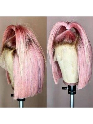 Magic Love Human Virgin Hair 4/Pink  Bob Pre Plucked Lace Front Wig And Full Lace Wig For Black Woman Free Shipping (MAGIC0340)