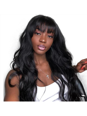 Magic Love Human Unprocessed Human Virgin Pre Plucke Natural Color Straight Lace Front Wig & Full Lace Wig with Bangs(MAGIC0206)