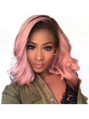 Magic Love Pre Plucked Factory Stock Wavy Ombre #4/PINK Color Human Hair Lace Wigs (MAGIC0212)