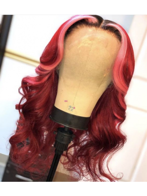Magic Love Human Virgin Hair Ombre1B/Pink/Red Pre Plucked Lace Front Wig And Full Lace Wig For Black Woman Free Shipping (MAGIC0339)  
