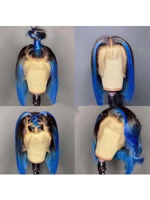  Magic Love Human Virgin Hair Ombre Blue Bob Pre Plucked Lace Front Wig And Full Lace Wig For Black Woman Free Shipping (MAGIC0518)