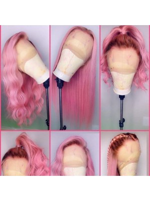 Magic Love Human Virgin Hair 4/Pink Pre Plucked Lace Front Wig And Full Lace Wig For Black Woman Free Shipping (MAGIC0374)