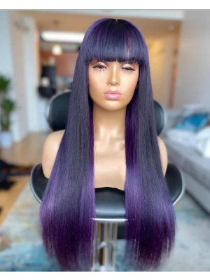 Magic Love Human Virgin Hair Purple With Bangs Pre Plucked Lace Front Wig &Full Lace Wig For Black Woman Free Shipping(Magic0503)