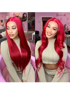 Magic Love Human Virgin Hair Ombre Red Pre Plucked Lace Front Wig And Full Lace Wig For Black Woman Free Shipping (MAGIC0396)  