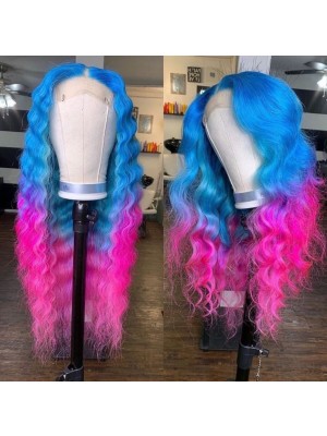 Magic Love Human Virgin Hair Ombre Pink&Blue Pre Plucked Lace Front Wig And Full Lace Wig For Black Woman Free Shipping (MAGIC0474)