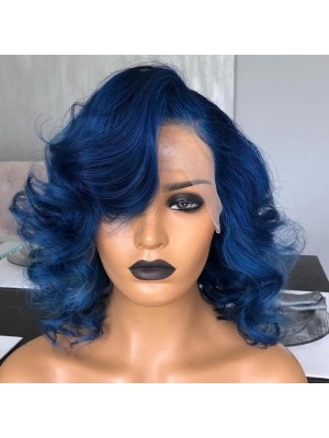 Magic Love Pre Plucked Lace Front Wig And Full Lace Wig Factory Stock BOB Wave Blue Color Human Hair wigs (MAGIC0249)