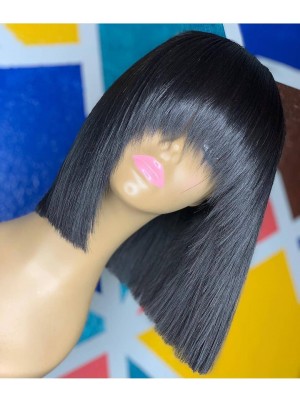 Magic Love Human Unprocessed Human Virgin Pre Plucked Lace front Bob Wigs with Bangs(MAGIC0164)
