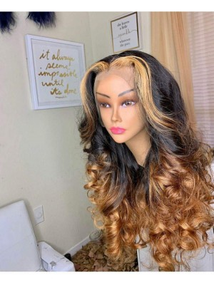 Magic Love Hair 300% Density Pre Plucked Human Hair Ombre 1b/27 Wave Closure Wig Made By Bundles And Closure/Frontal (MAGIC0228)