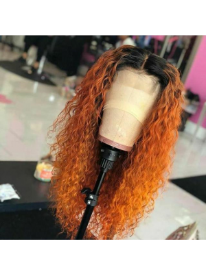 Magic Love Human Virgin Hair Ombre 1B/Orange Color Curly Pre Plucked Lace Front Wig And Full Lace Wig For Black Woman Free Shipping (MAGIC0281)