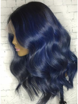 Magic Love Pre Plucked Factory Stock Curly Ombre Blue Color Human Hair Lace Wigs (MAGIC0336)