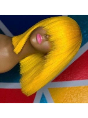 Magic Love Human Unprocessed Human Virgin Pre Plucked Yellow Color Lace front Bob Wigs with Bangs(MAGIC0256)