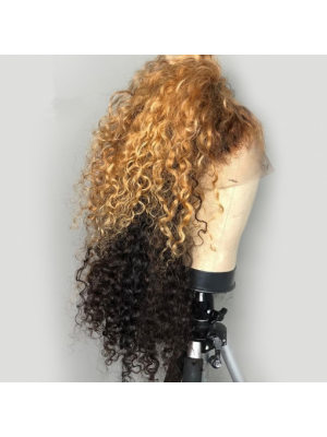 Magic Love Human Virgin Hair Ombre Curly Pre Plucked Lace Front Wig And Full Lace Wig For Black Woman Free Shipping (MAGIC0337)