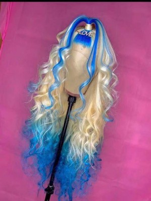 Magic Love Human Virgin Hair Ombre Blue Pre Plucked Lace Front Wig And Full Lace Wig For Black Woman Free Shipping (MAGIC0463)