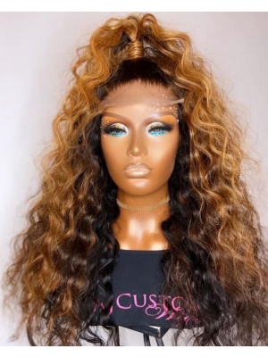 Magic Love Human Virgin Hair 1b/27 Curly Pre Plucked Lace Front Wig And Full Lace Wig For Black Woman Free Shipping (MAGIC0539)