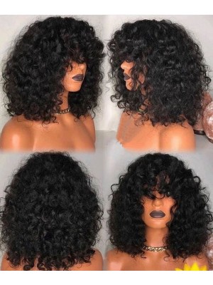 Magic Love Human Virgin Hair Natural Curl With Bangs Pre Plucked Lace Wig For Black Woman Free Shipping(Magic0487)