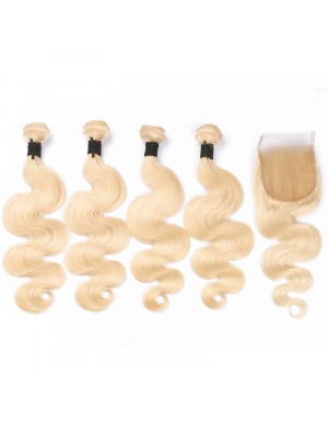 Magic Love 4 Bundles With(or not) Closure/Frontal 613 Color Brazilian Virgin Human Hair Pure Blonde Hair Body Wave Hair Wefts(magic088)