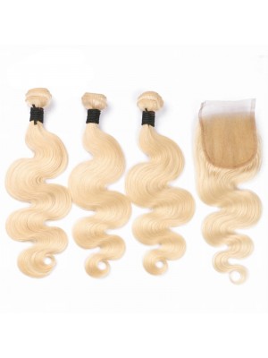 Magic Love 3 Bundles With(or not) Closure/Frontal 613 Color Brazilian Virgin Human Hair Pure Blonde Hair Body Wave Hair Wefts(magic087)